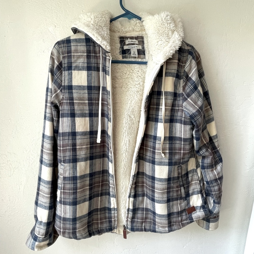 LL Bean fleece lined flannel hoodie